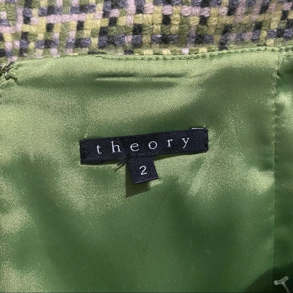 Theory Green Gray Tweed Wool Angora Pencil Skirt